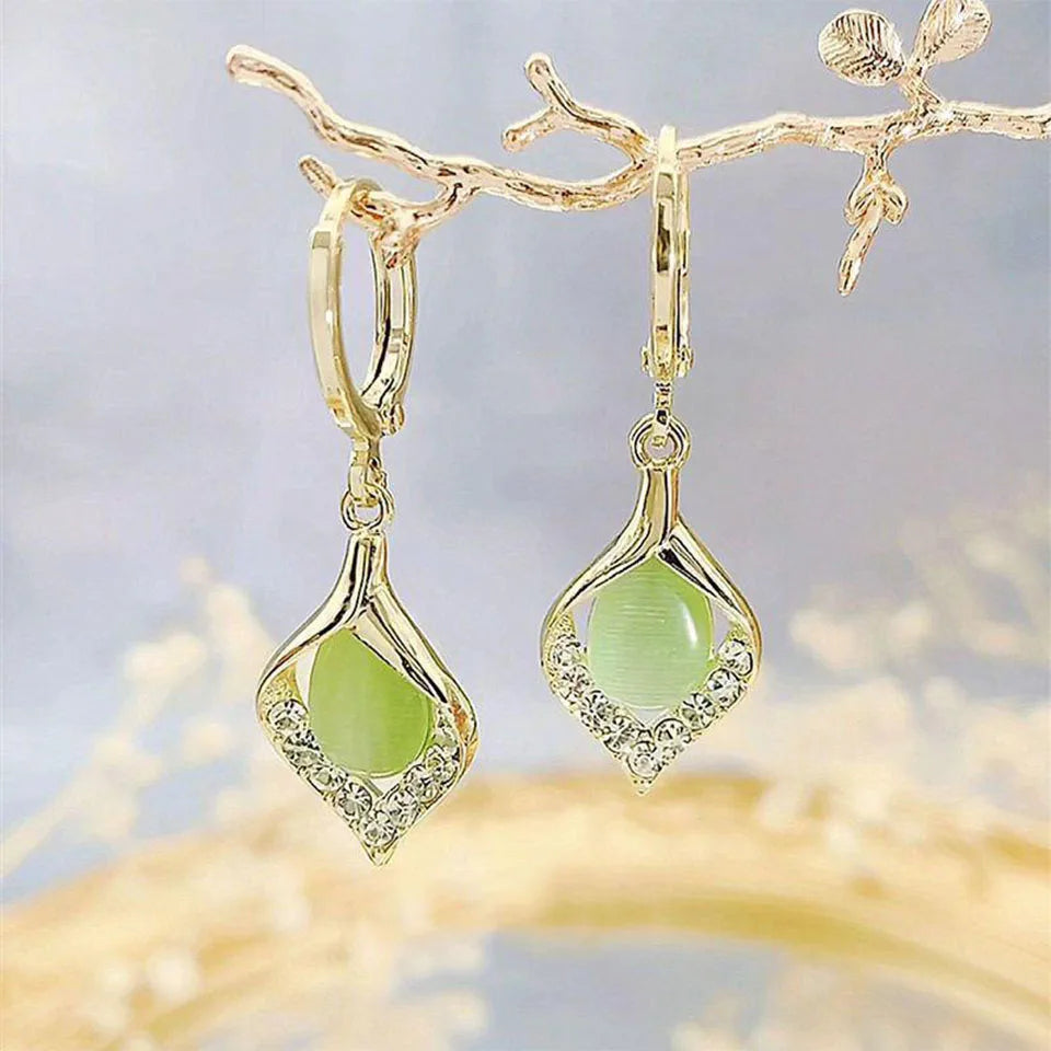 Fashion Korean Angel Eye Earrings Gold Color Plated Rhinestones Inlay