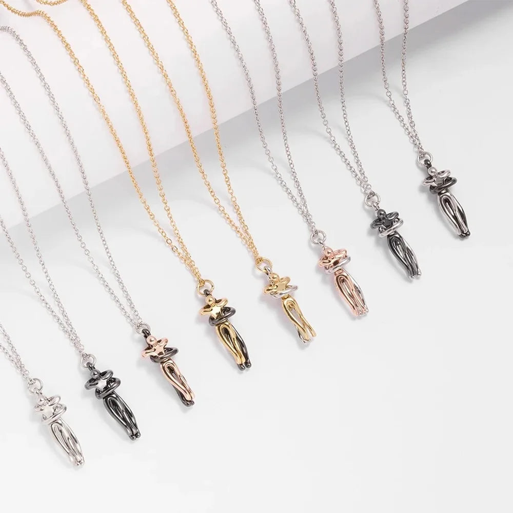 Chic Black Hug Pendant Necklace for Couples - Elegant Love