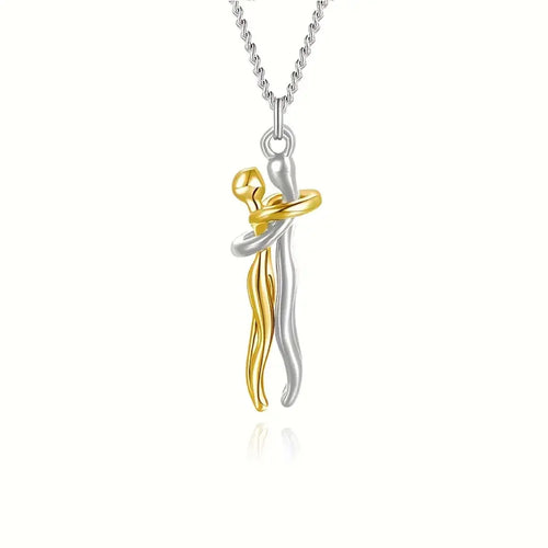 Chic Black Hug Pendant Necklace for Couples - Elegant Love