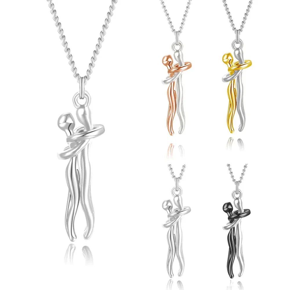 Chic Black Hug Pendant Necklace for Couples - Elegant Love