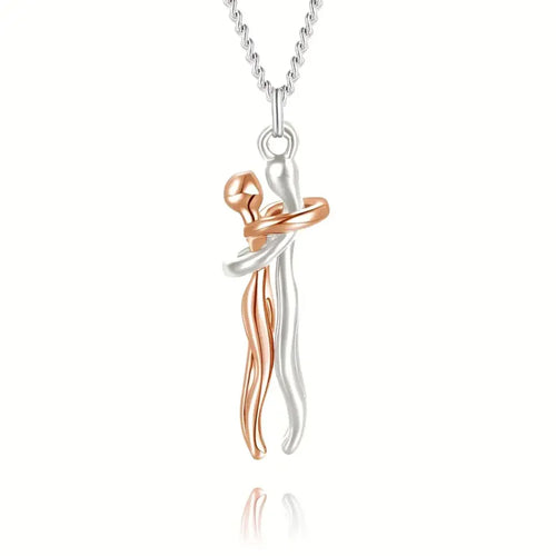 Chic Black Hug Pendant Necklace for Couples - Elegant Love