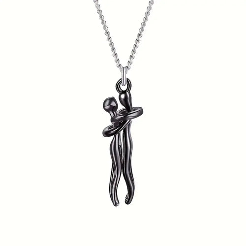 Chic Black Hug Pendant Necklace for Couples - Elegant Love