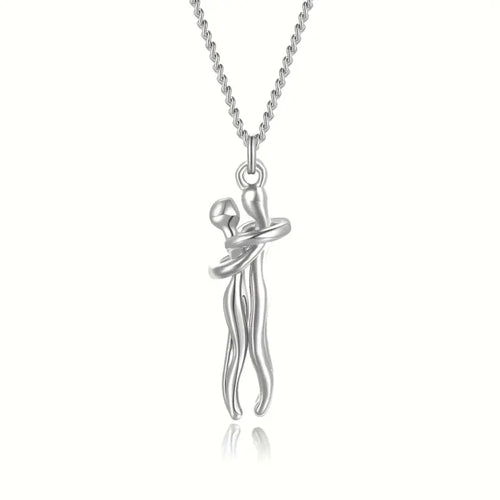 Chic Black Hug Pendant Necklace for Couples - Elegant Love