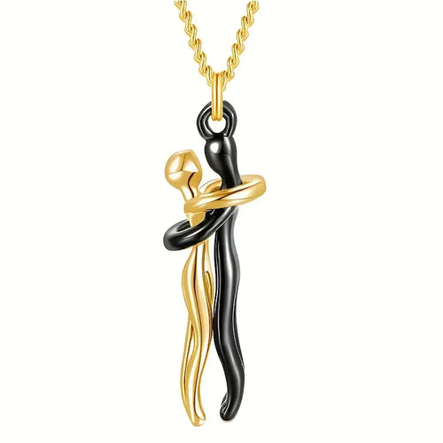 Chic Black Hug Pendant Necklace for Couples - Elegant Love