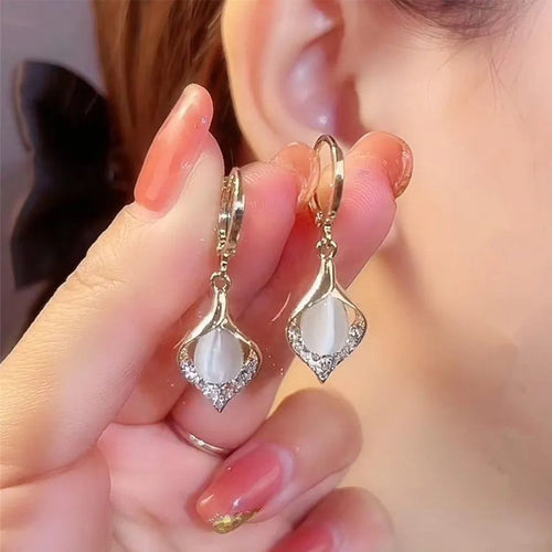 Fashion Korean Angel Eye Earrings Gold Color Plated Rhinestones Inlay