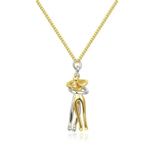 Chic Black Hug Pendant Necklace for Couples - Elegant Love