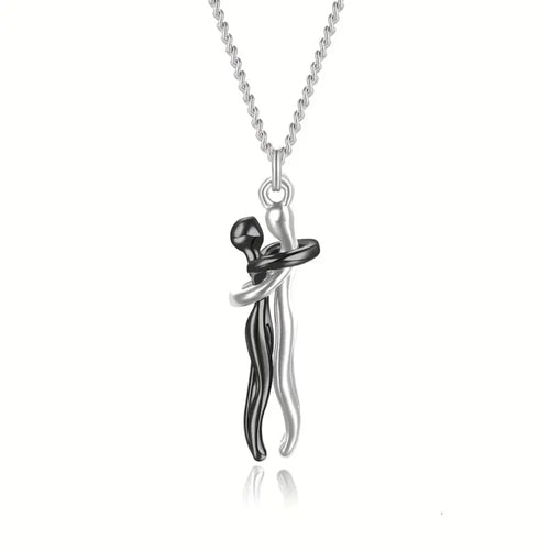 Chic Black Hug Pendant Necklace for Couples - Elegant Love