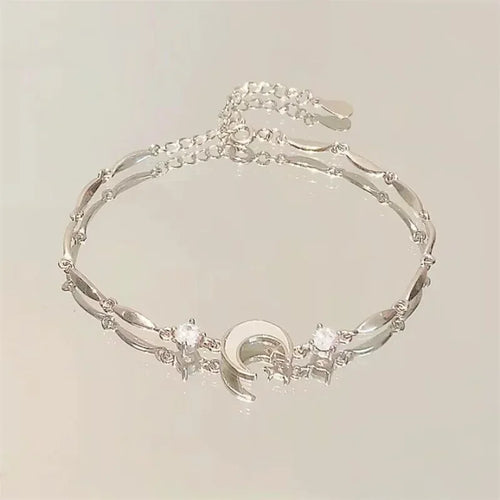 Shiny Pink Crystal Cherry Blossom Bracelets For Women Girls Sweet Moon