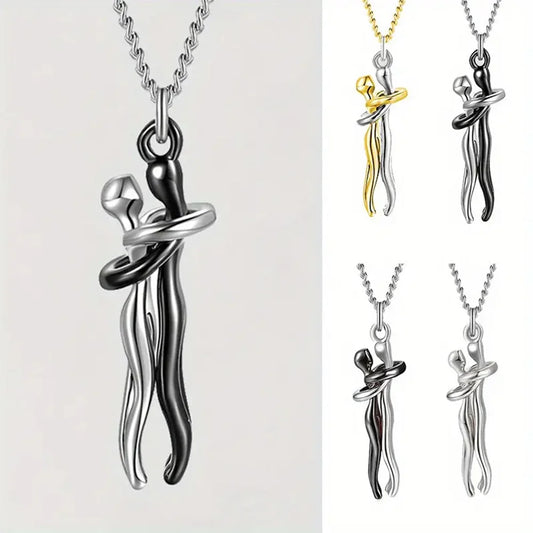 Chic Black Hug Pendant Necklace for Couples - Elegant Love