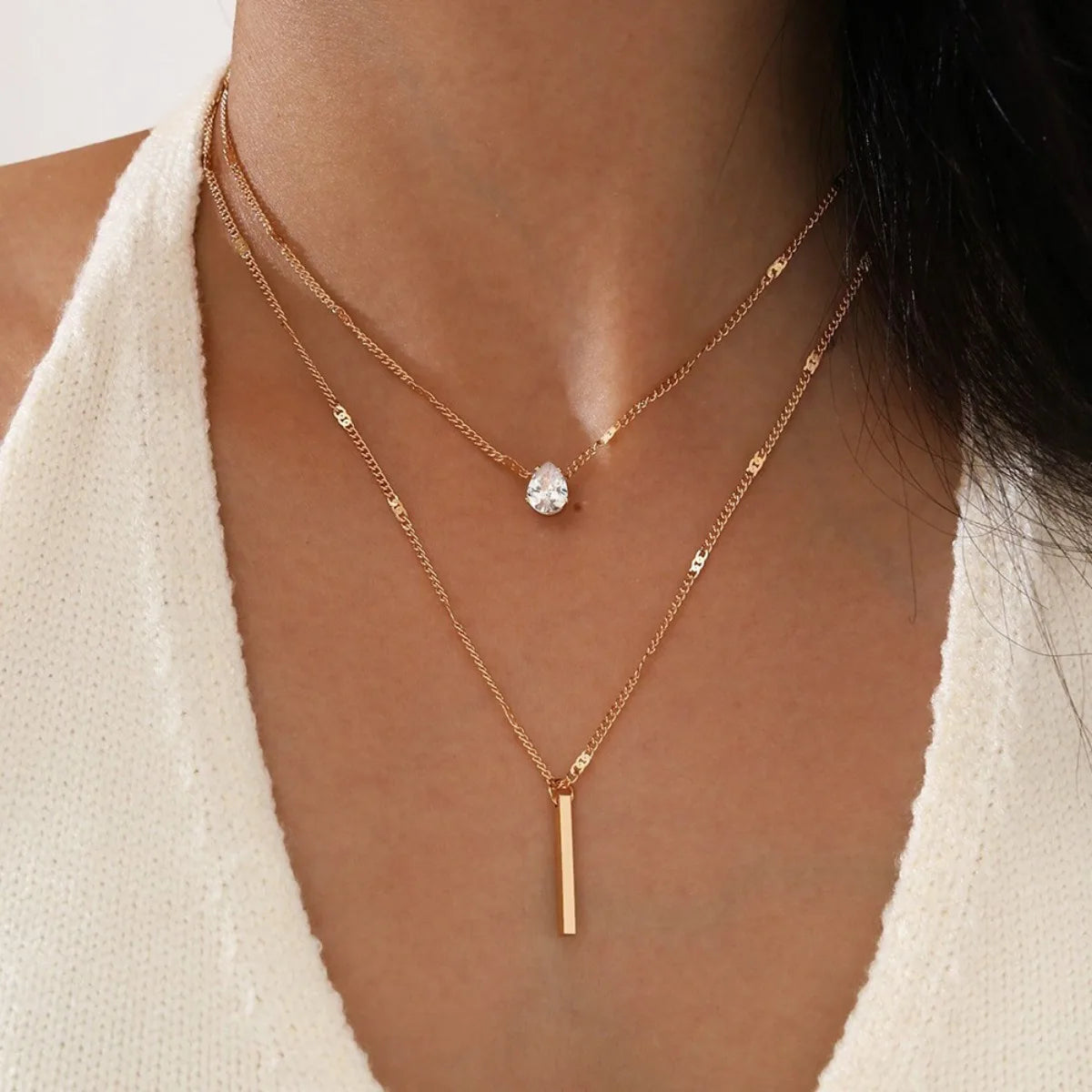 Multi-layer Five-pointed Star Heart Shape Water Drop Pendant Chain