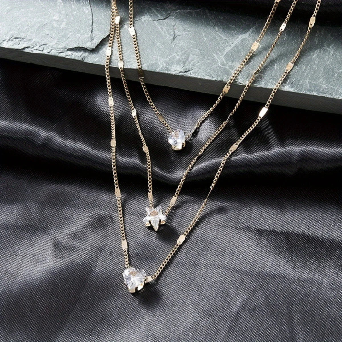 Multi-layer Five-pointed Star Heart Shape Water Drop Pendant Chain