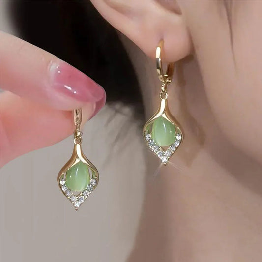 Fashion Korean Angel Eye Earrings Gold Color Plated Rhinestones Inlay